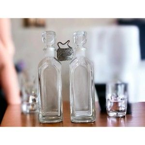 Barware, Set Of 2, 12” Italian Crystal Decanters, Luigi Bormioli, W Scotch Tag